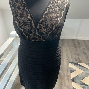 Adrianna Papell Black and Tan cocktail